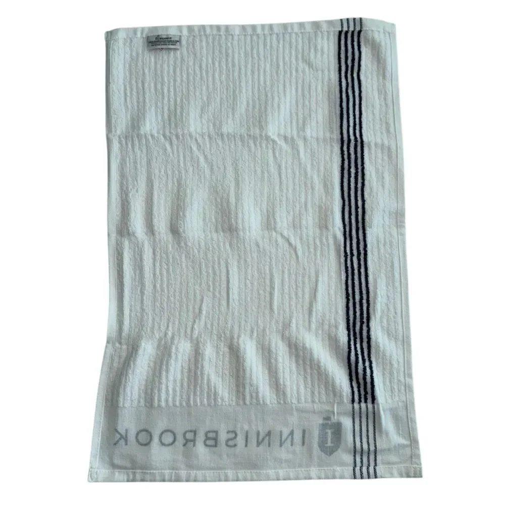 Innisbrook White Tennis Pickleball Towel with Blue Stripes and Innisbrook Logo